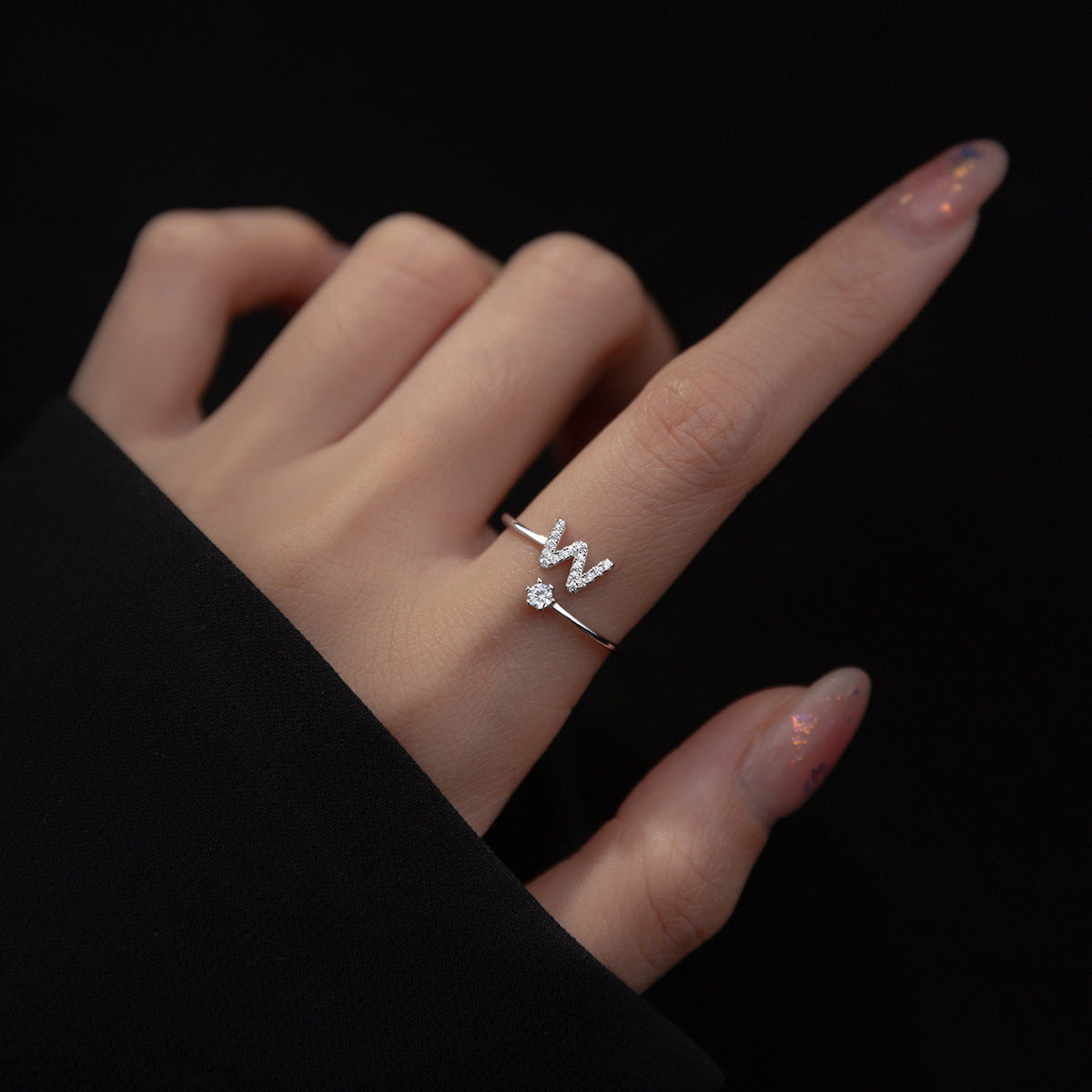 Zirkonia Buchstabe Sterling Silber Ring