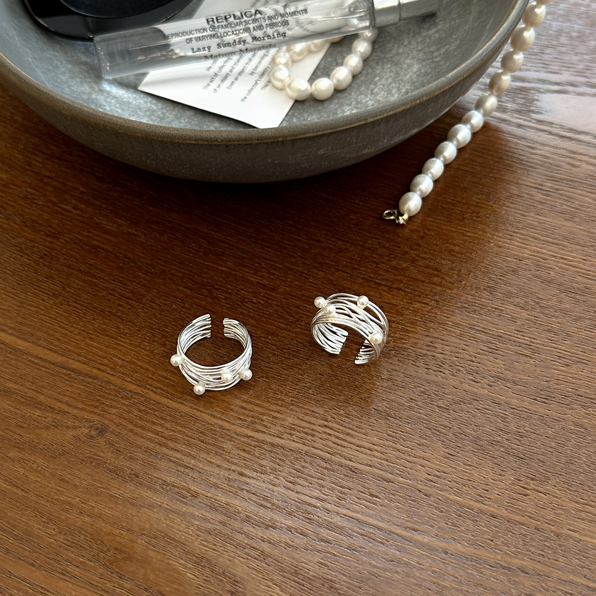 Gewickelter Sterling Silber Perlenring