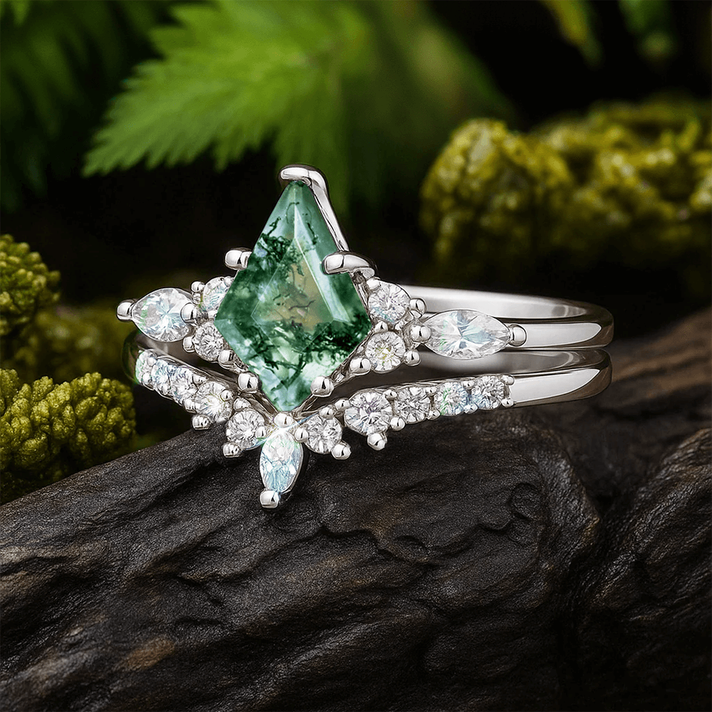 Grüner Moosachat-Ring aus Sterlingsilber