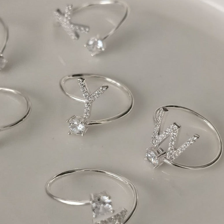 Zirkonia Buchstabe Sterling Silber Ring
