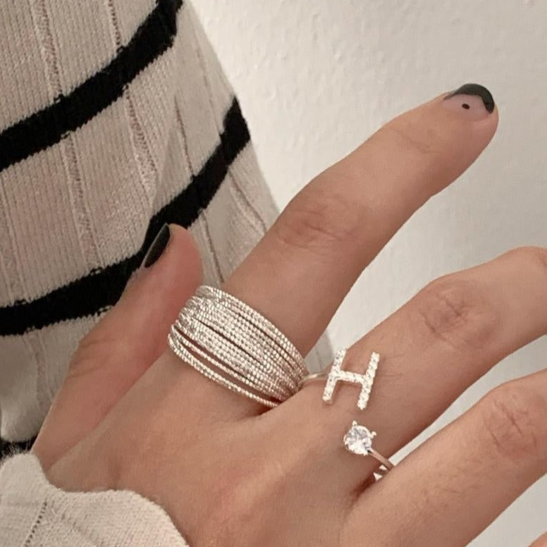 Zirkonia Buchstabe Sterling Silber Ring