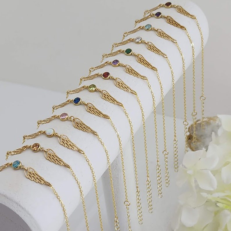 Verbunden durch Liebe – Armband- & Halskettenset Engelsflügel mit Geburtsstein