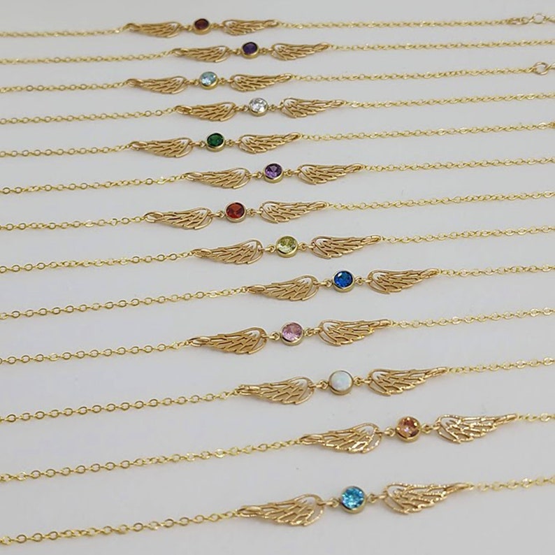 Verbunden durch Liebe – Armband- & Halskettenset Engelsflügel mit Geburtsstein