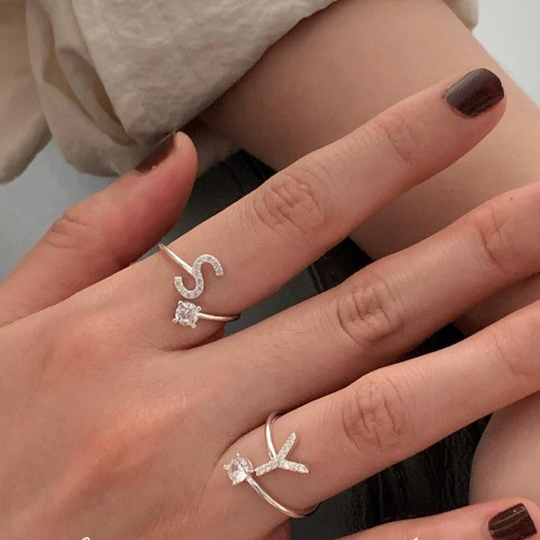 Zirkonia Buchstabe Sterling Silber Ring