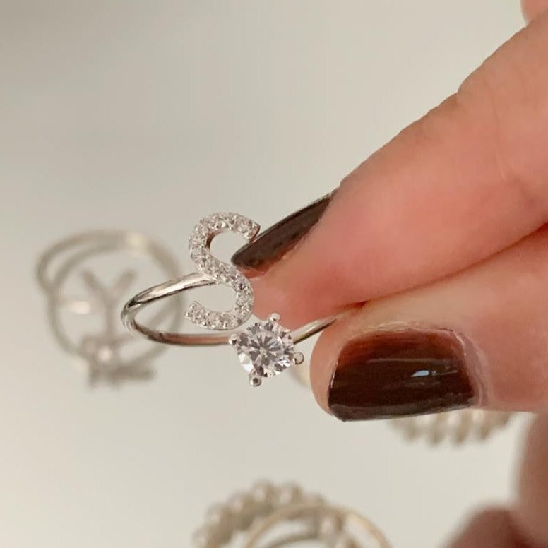 Zirkonia Buchstabe Sterling Silber Ring