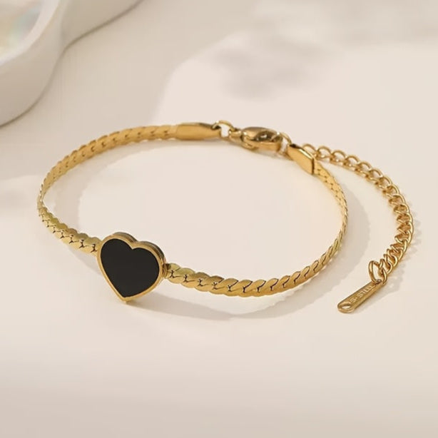 Lucky Black Heart Armband - Vintage Schlangenkette