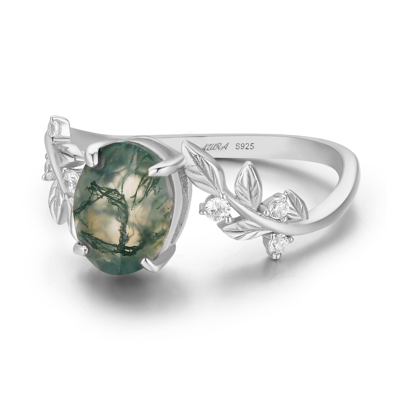 Natürlicher Moosachat-Ring – Design „Zwischen den Blättern“