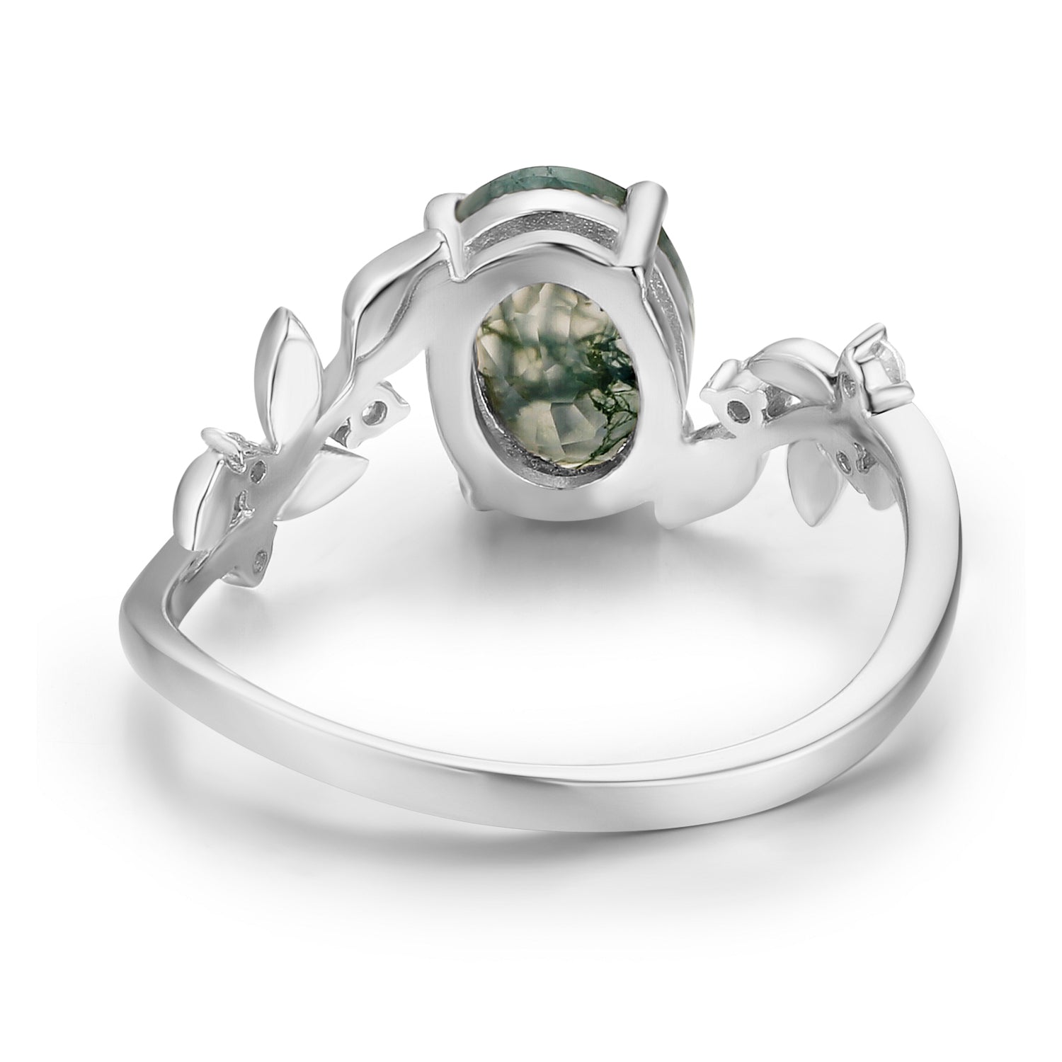 Natürlicher Moosachat-Ring – Design „Zwischen den Blättern“