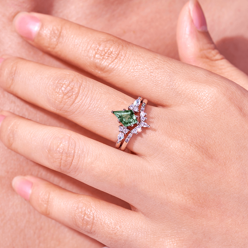 Grüner Moosachat-Ring aus Sterlingsilber