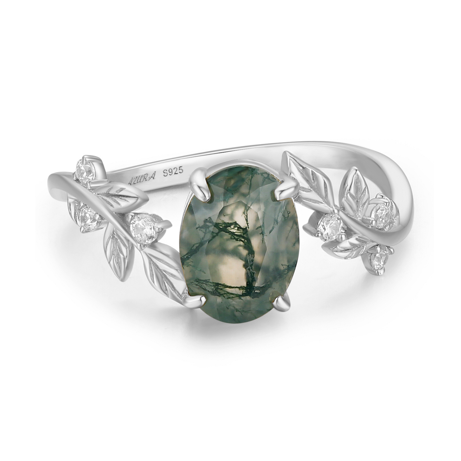 Natürlicher Moosachat-Ring – Design „Zwischen den Blättern“