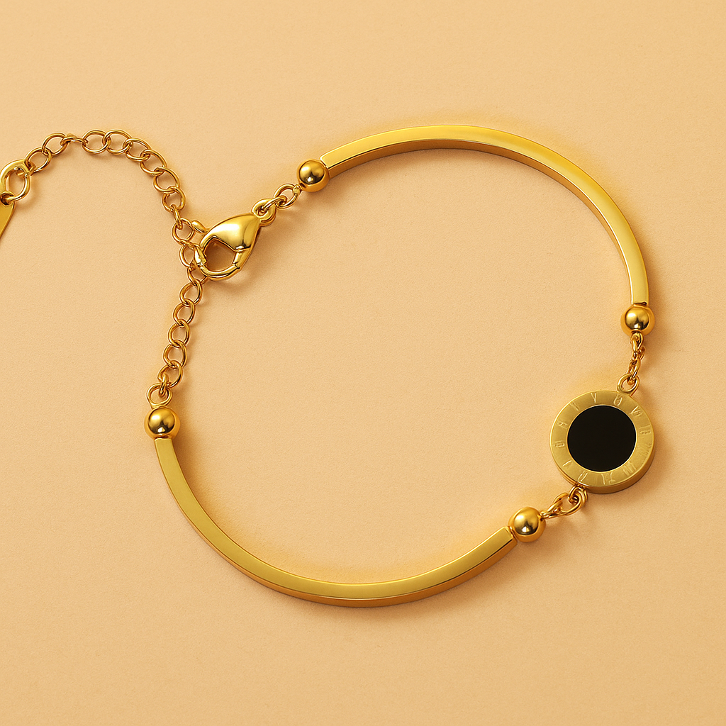 Zeitloses Goldenes Armband mit Schwarzer Muschel – Für Damen