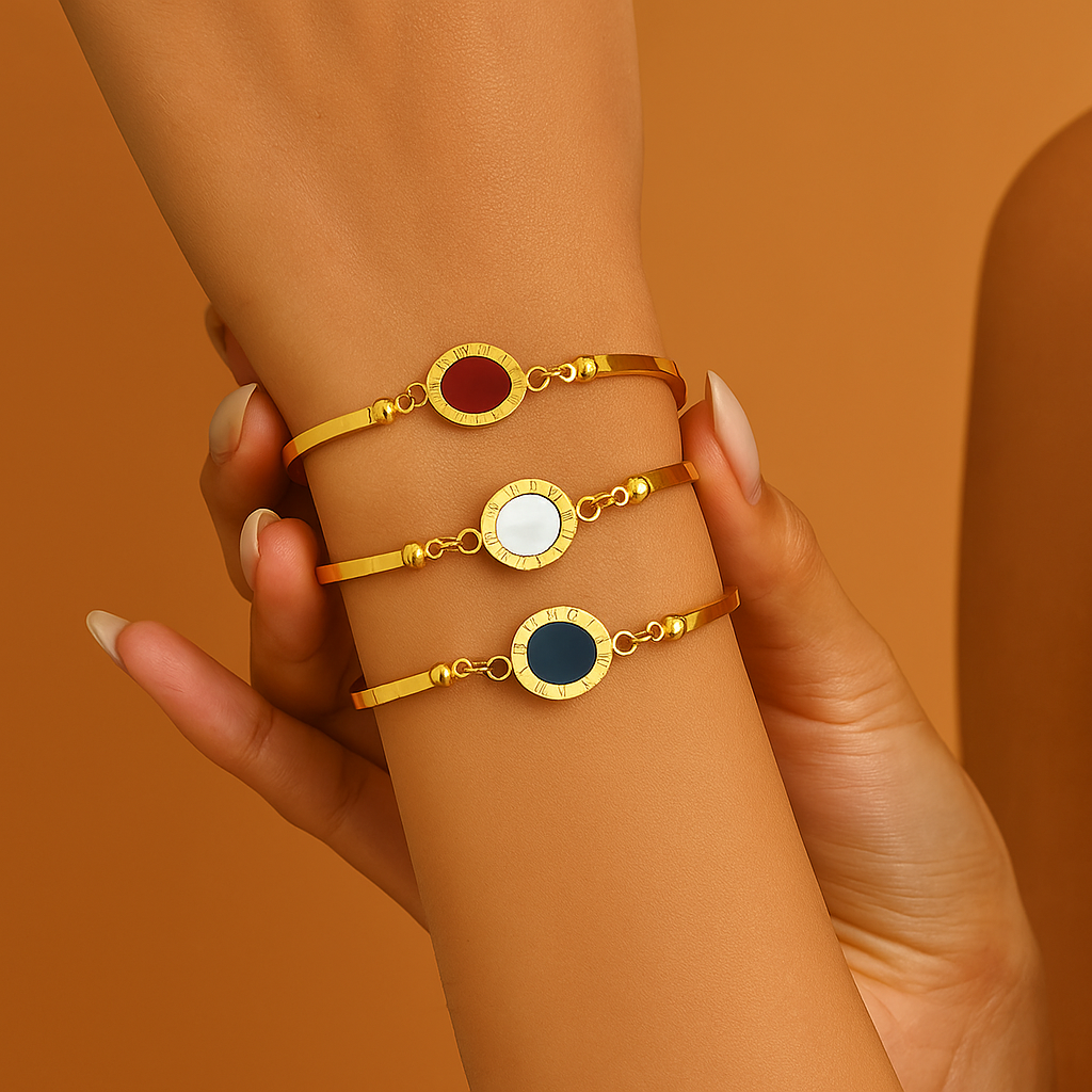 Zeitloses Goldenes Armband mit Schwarzer Muschel – Für Damen
