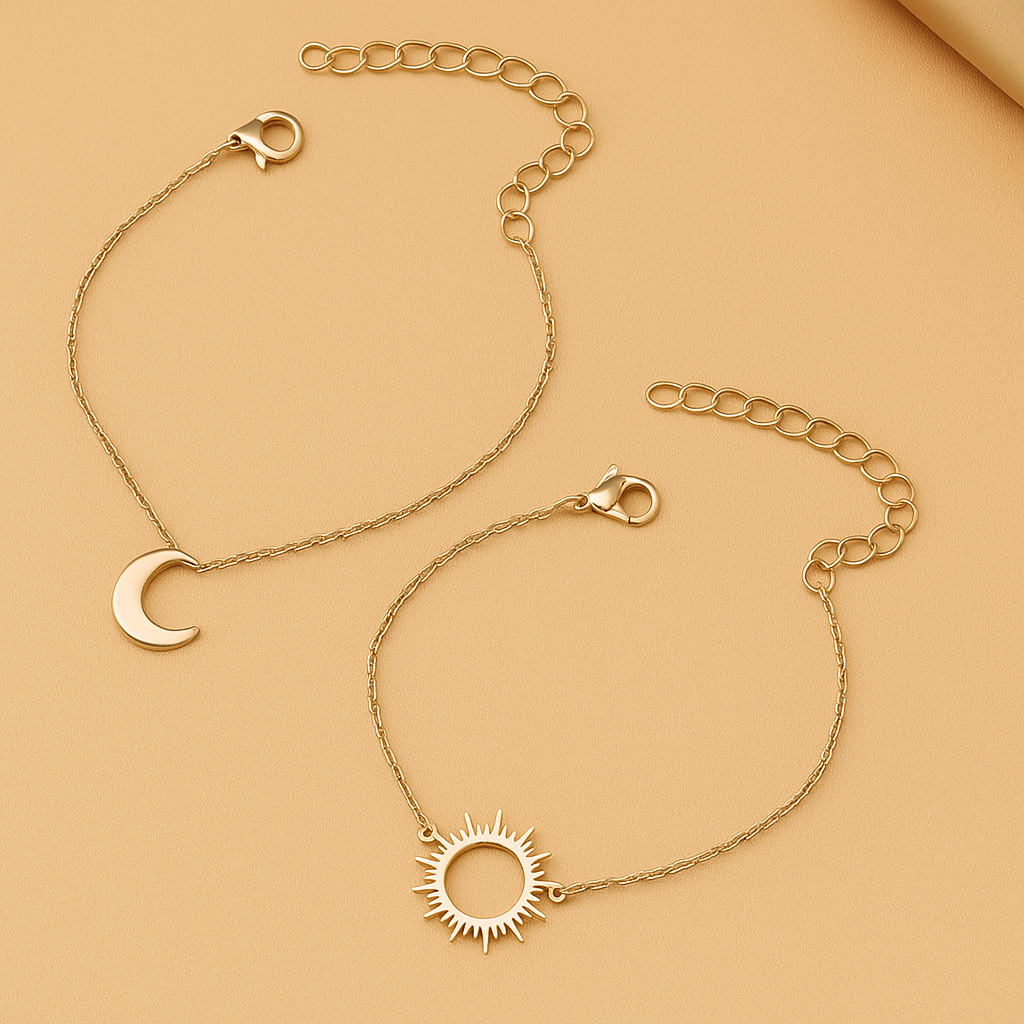 Elegantes 2-teiliges Sonne & Mond-Armband-Set
