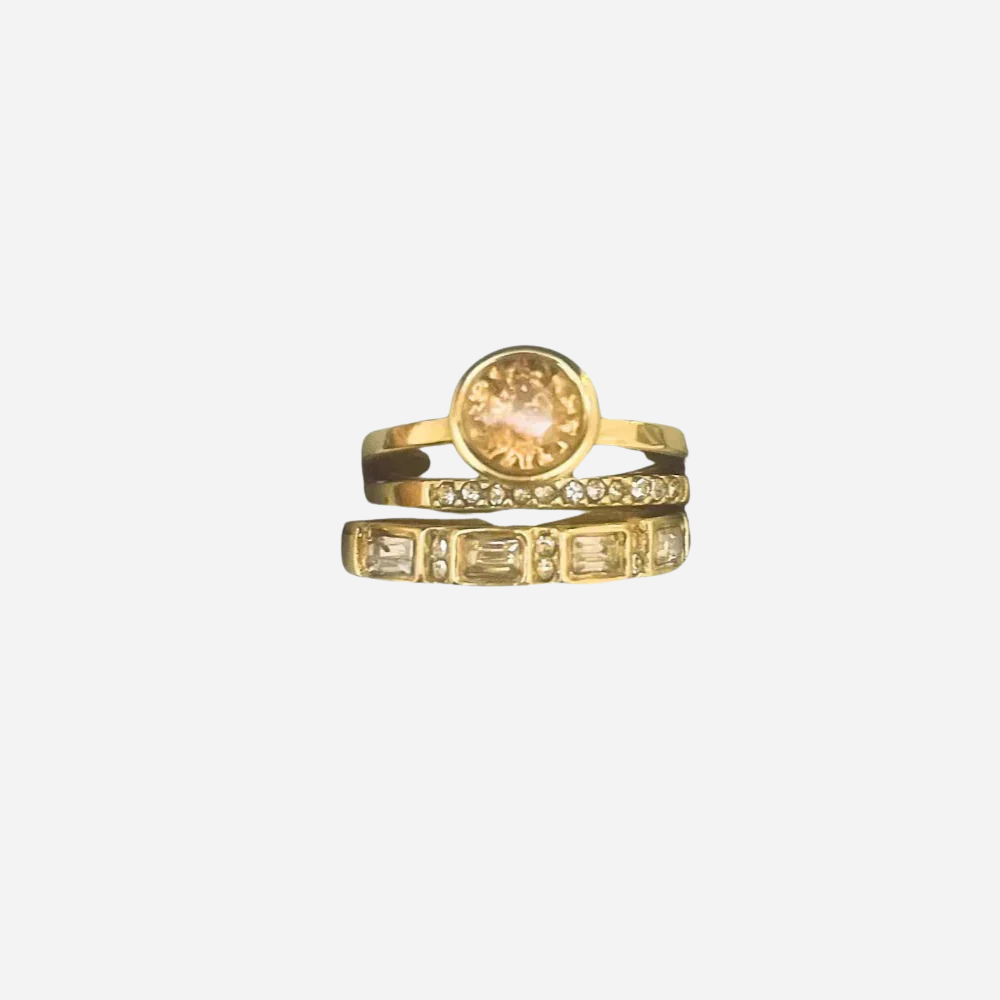 Fiona | Intarsien Kristall Gold plattiert Ring Set