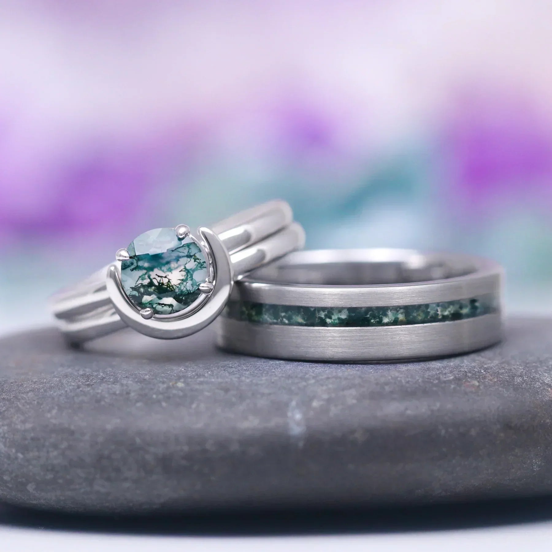 Crescent City Verlobungsring-Set aus Sterlingsilber