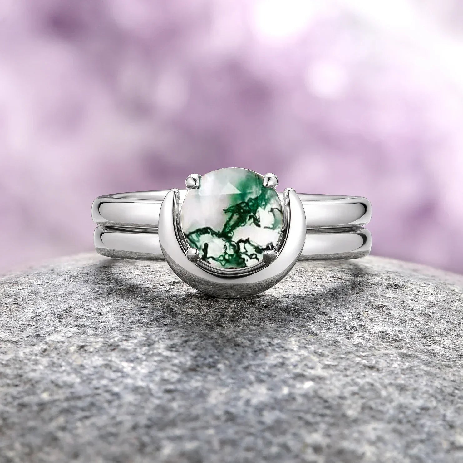 Crescent City Verlobungsring-Set aus Sterlingsilber