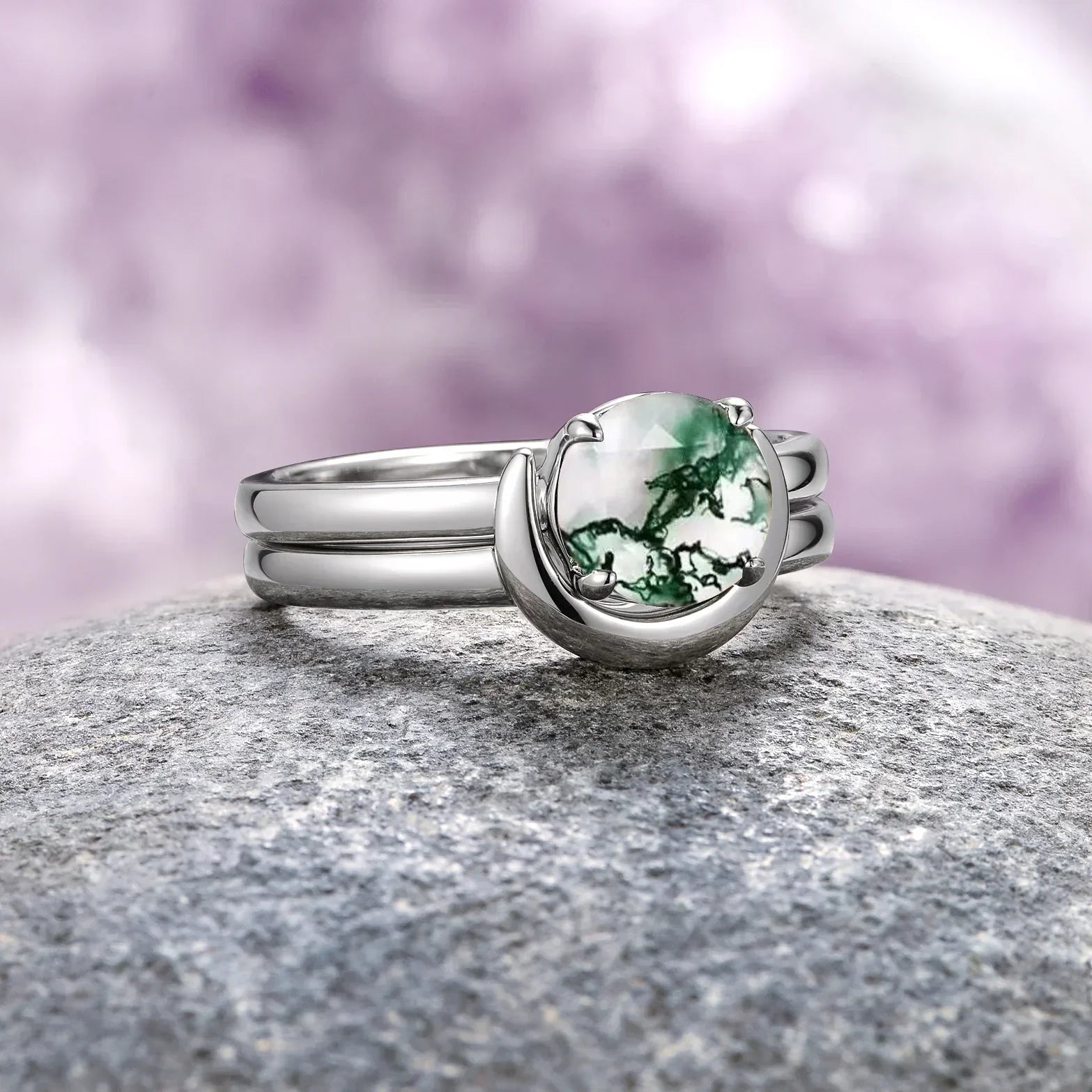 Crescent City Verlobungsring-Set aus Sterlingsilber