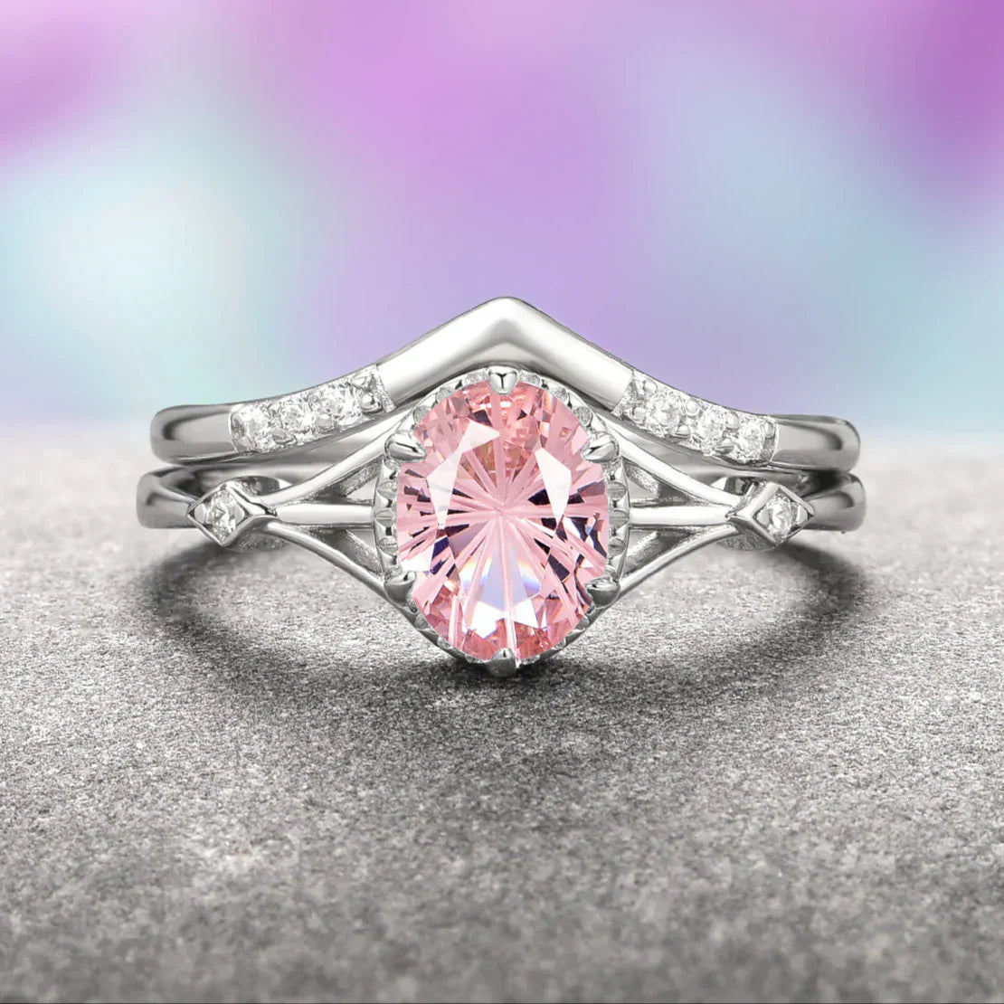 Keltisch inspiriertes Edelstein-Ring-Set – Morganit, Aquamarin & Rubin