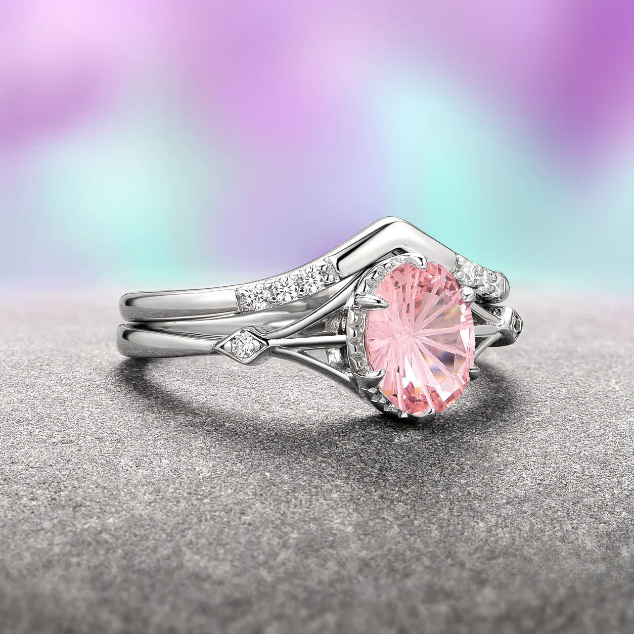 Keltisch inspiriertes Edelstein-Ring-Set – Morganit, Aquamarin & Rubin