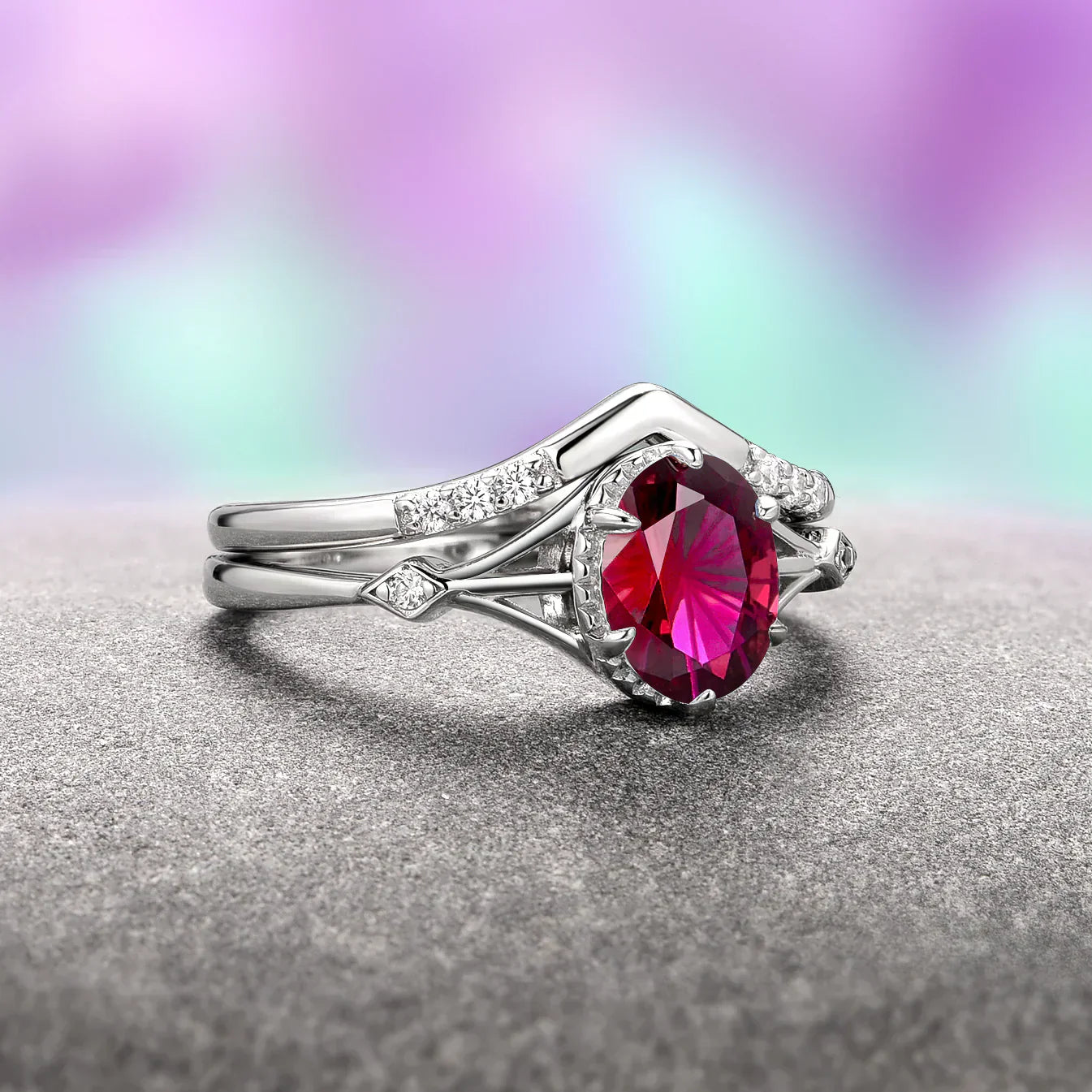Keltisch inspiriertes Edelstein-Ring-Set – Morganit, Aquamarin & Rubin