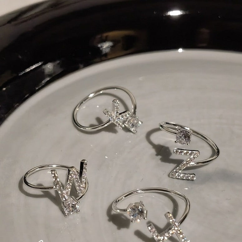 Zirkonia Buchstabe Sterling Silber Ring