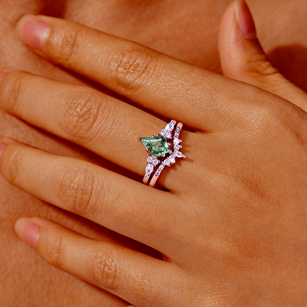 Grüner Moosachat-Ring aus Sterlingsilber