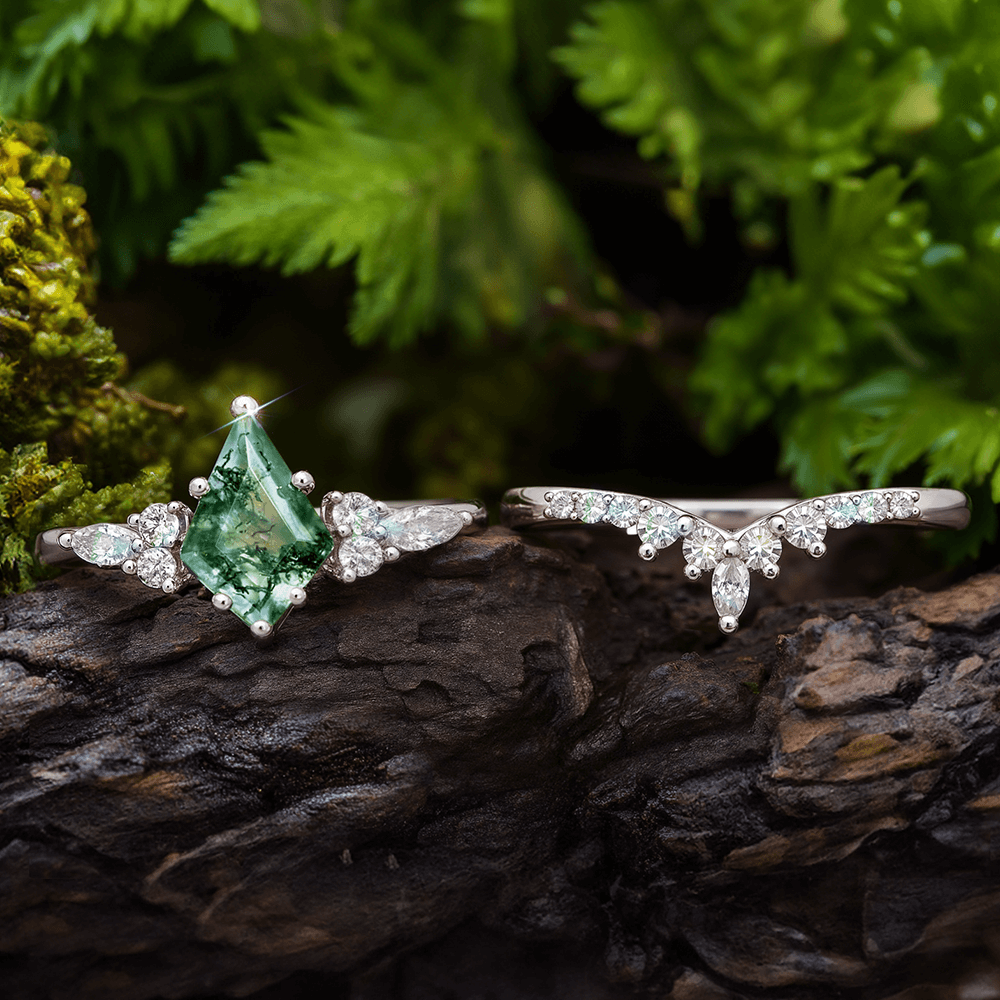 Grüner Moosachat-Ring aus Sterlingsilber