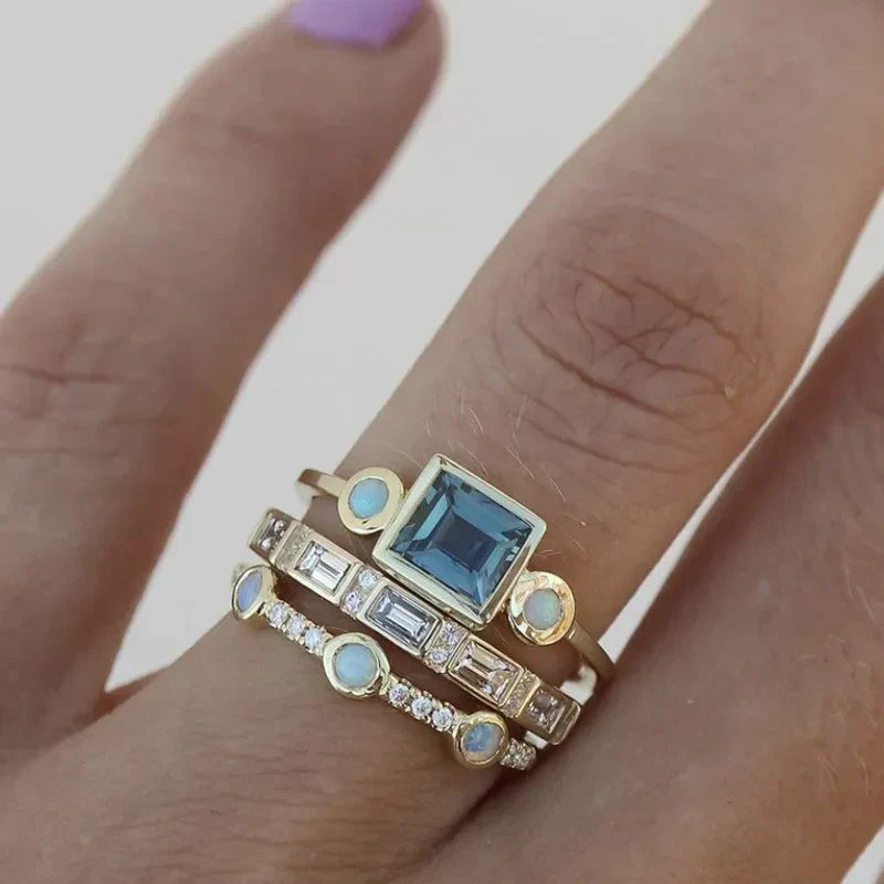 Yasmine | Vintage Blau Kristall Ring Set