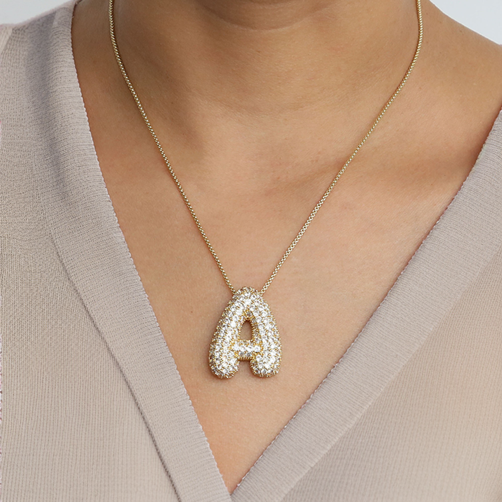 Bubble Initial Diamond Halskette