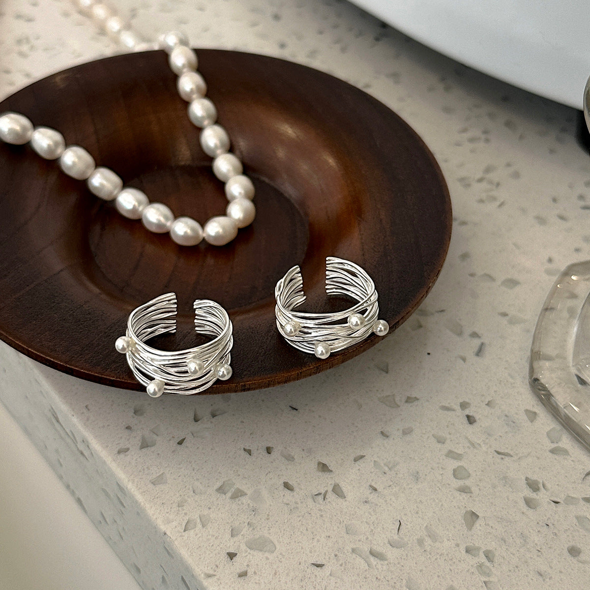 Gewickelter Sterling Silber Perlenring