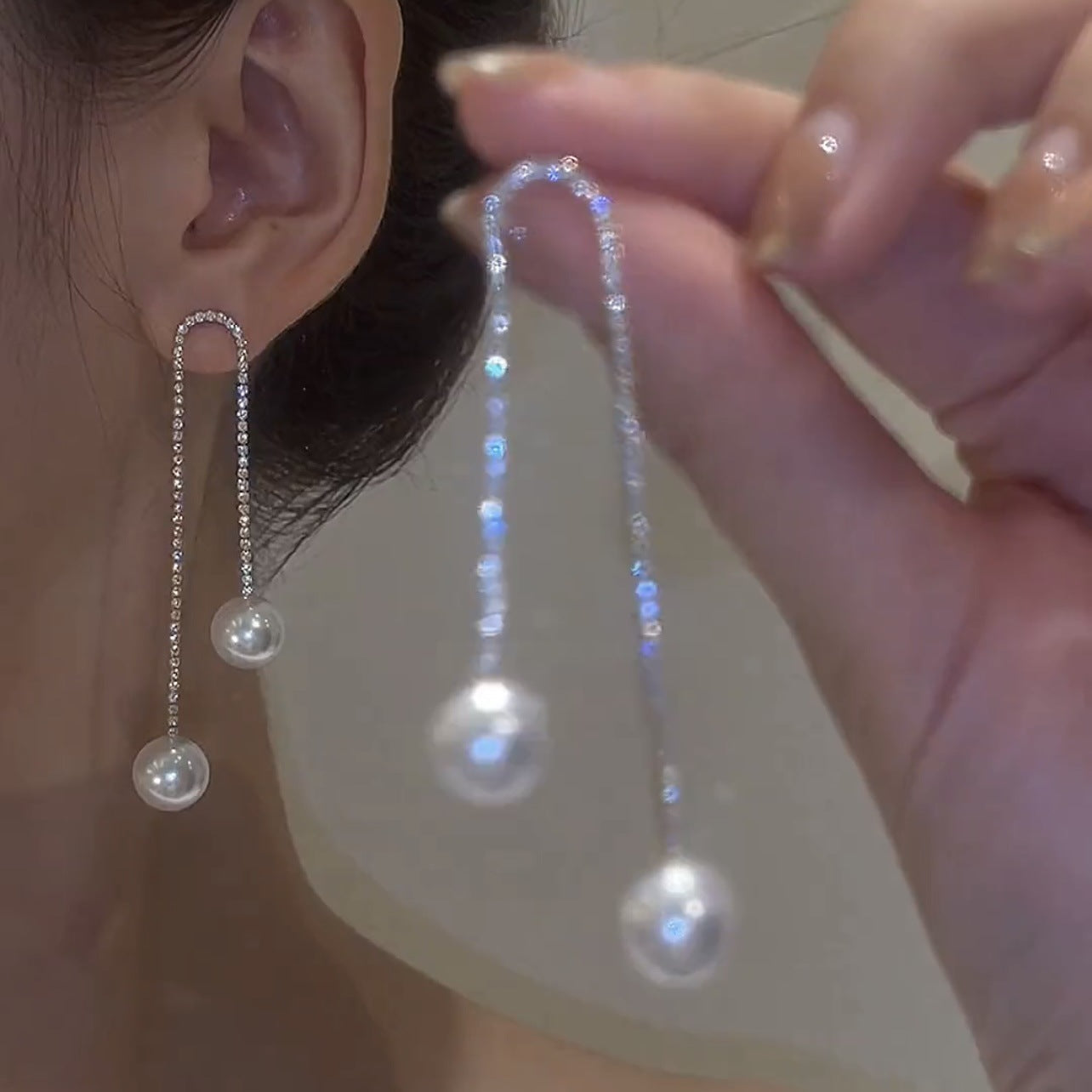 Diamant-Quasten-Perlen-Ohrringe