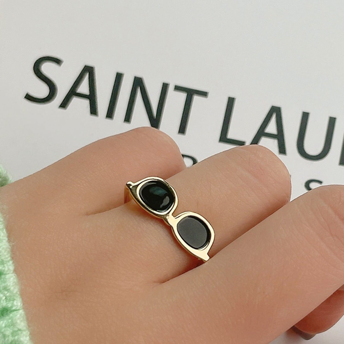 Schwarzer Emaille glasierte Gläser Ring