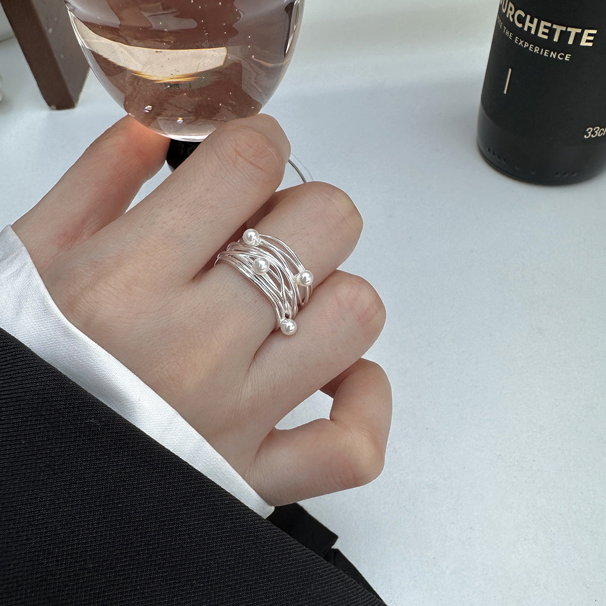 Gewickelter Sterling Silber Perlenring
