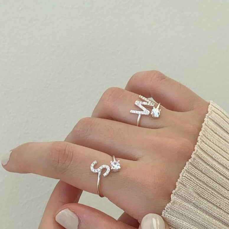 Zirkonia Buchstabe Sterling Silber Ring