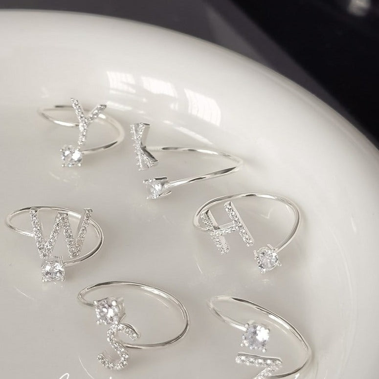 Zirkonia Buchstabe Sterling Silber Ring