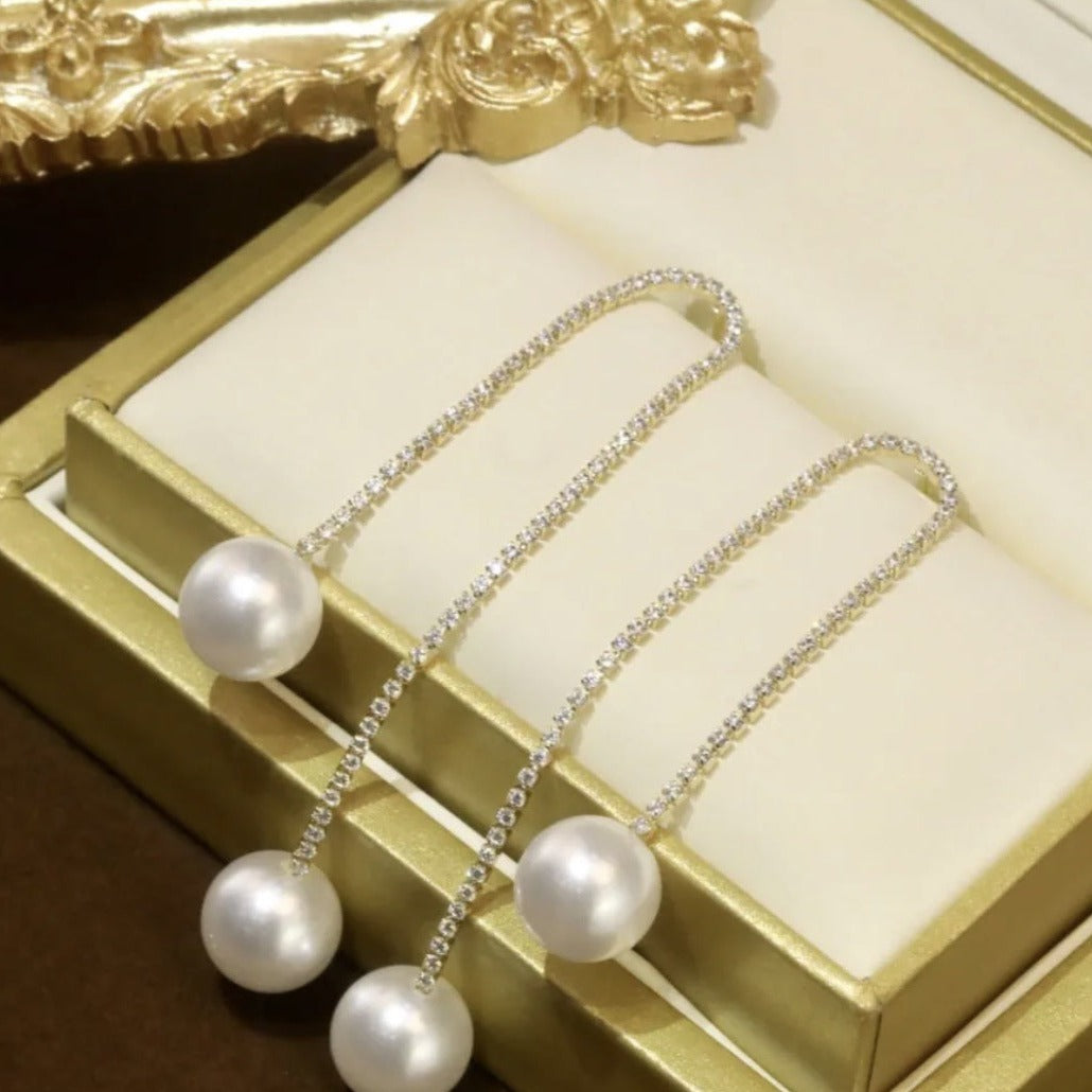 Diamant-Quasten-Perlen-Ohrringe