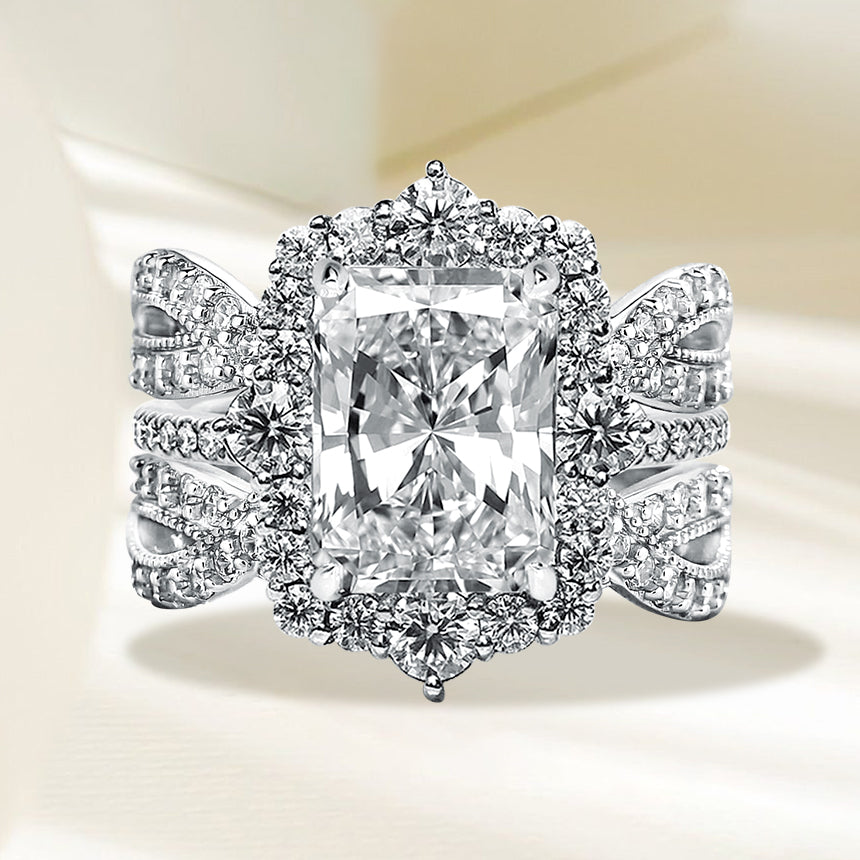 Vintage Halo Ring Satz | Weißgold