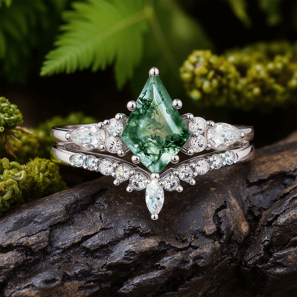 Grüner Moosachat-Ring aus Sterlingsilber