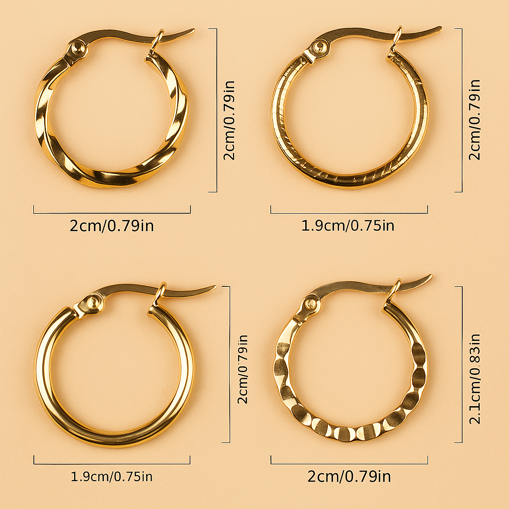 Klassische goldene Ohrringe - 4 Paar Set für Frauen