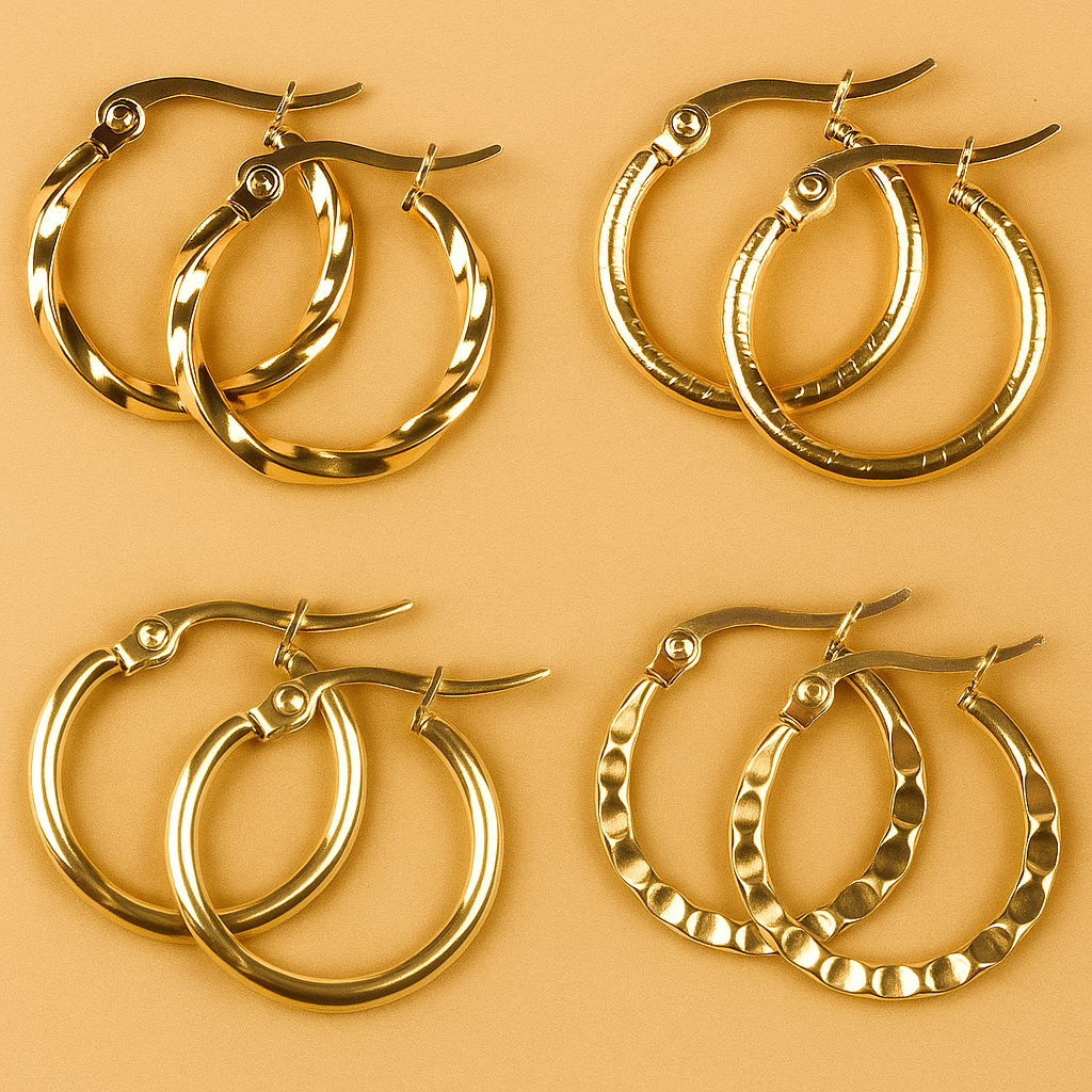Klassische goldene Ohrringe - 4 Paar Set für Frauen