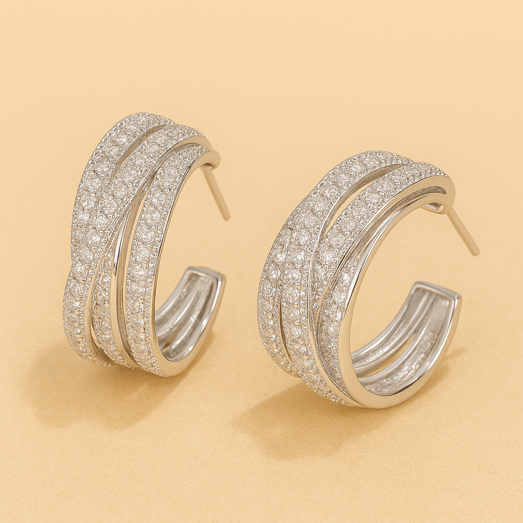 Elegante geflochtene C-Reifen-Ohrringe - Synthetische Zirkonias Luxe