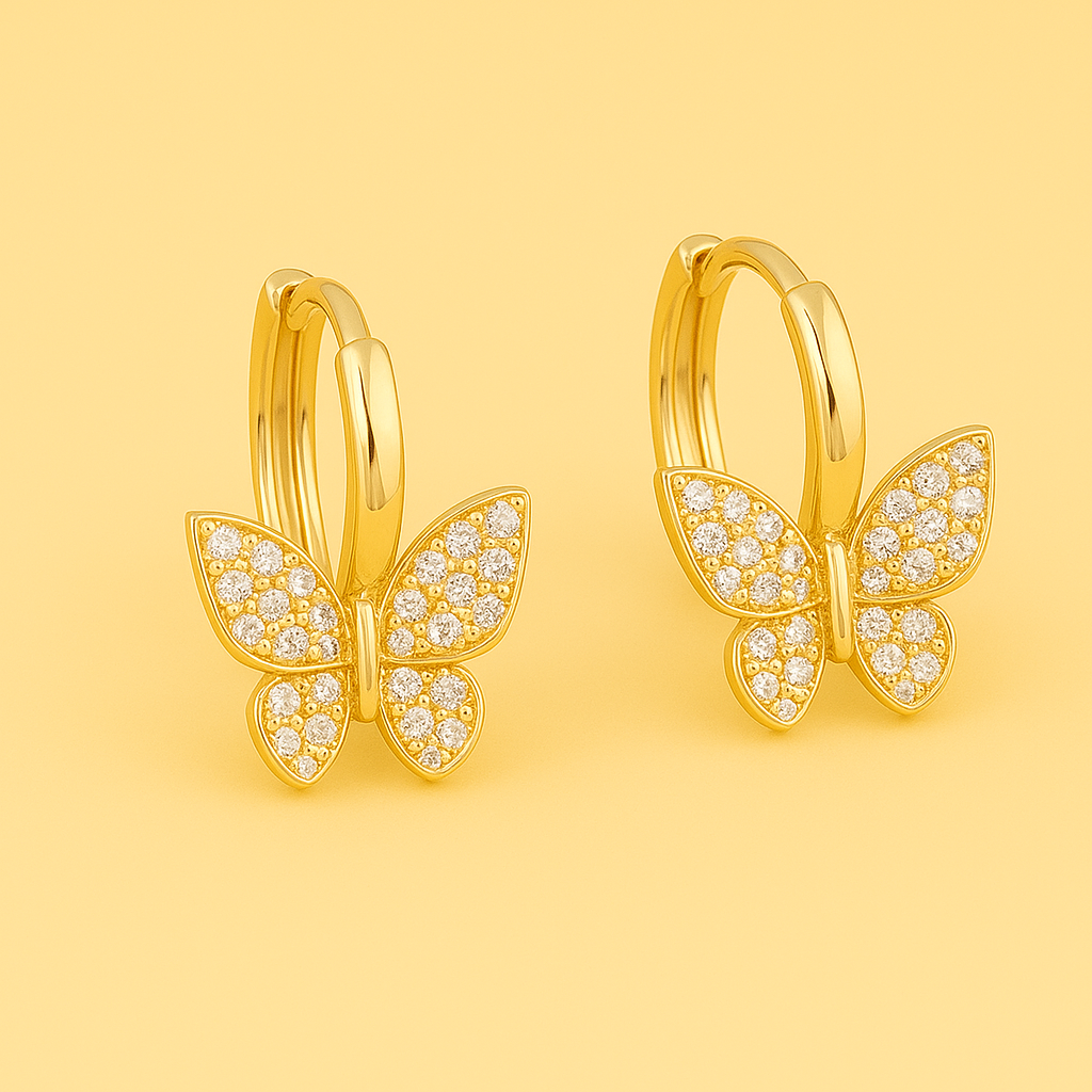 Goldene Schmetterling-Ohrringe mit funkelnden Zirkonias