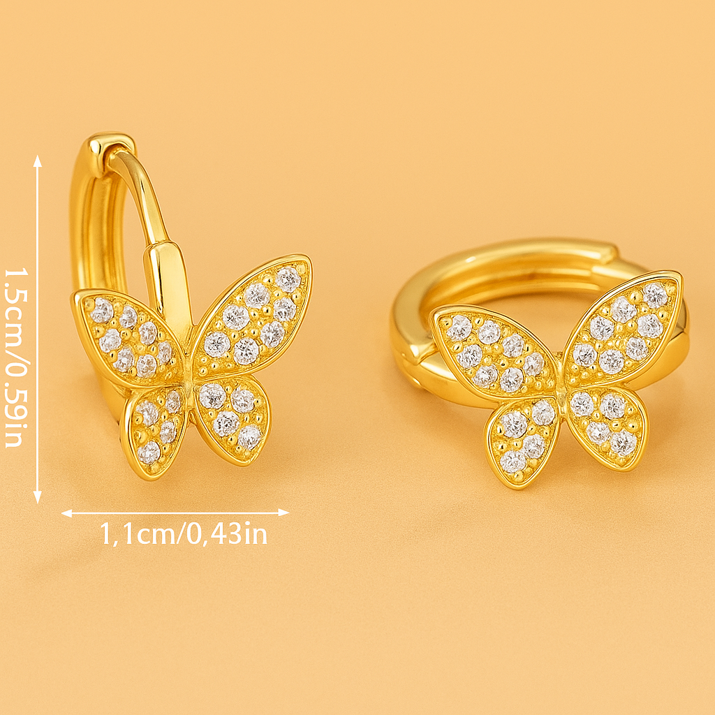 Goldene Schmetterling-Ohrringe mit funkelnden Zirkonias