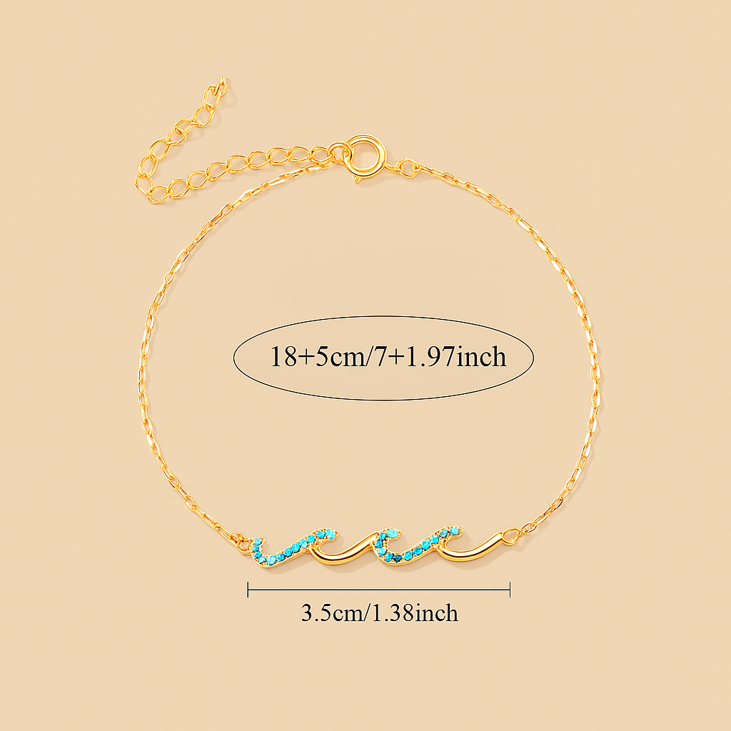 Blaues Wellenarmband - Boho-Eleganz mit funkelnden Cubic-Zirkonia