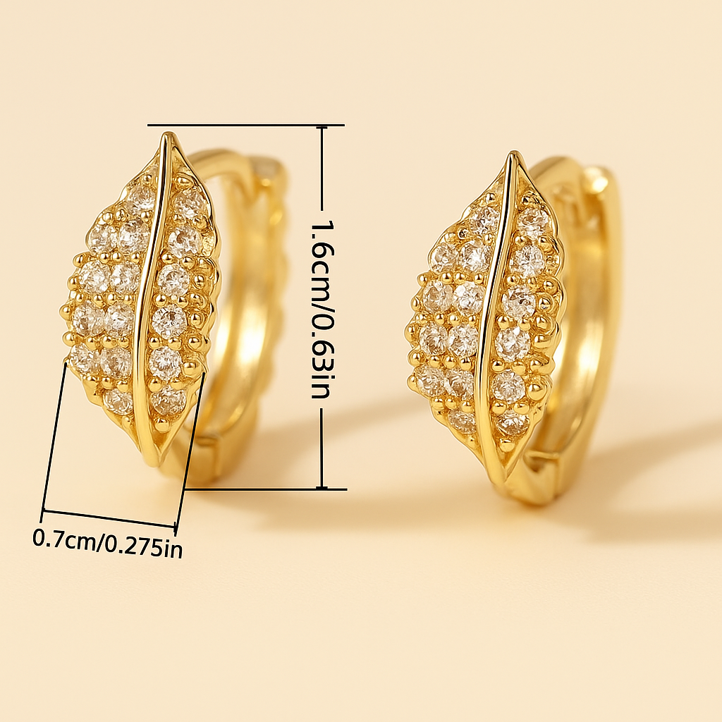Elegante Goldene Blatt-Creolen mit Zirkonia-Akzenten
