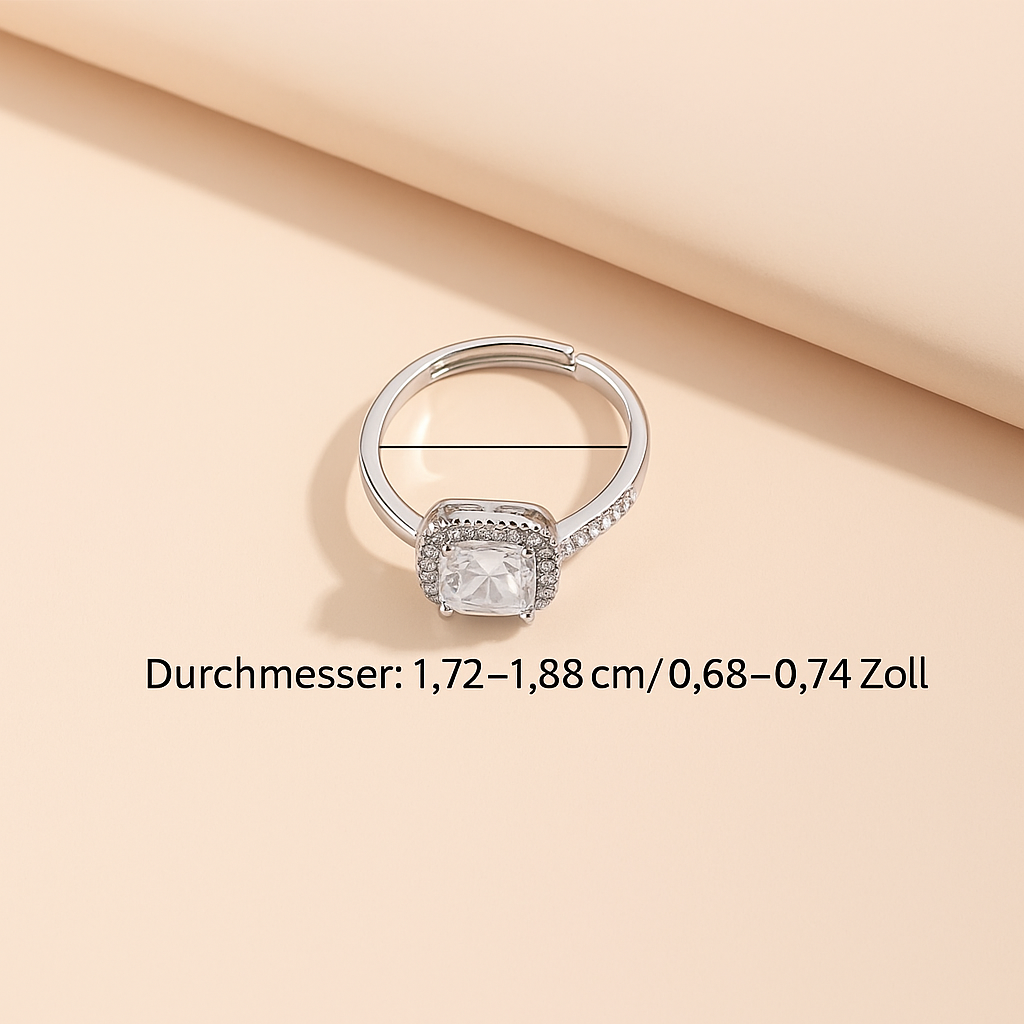 Eleganter Verstellbarer Quadratischer Ring mit Weißgold-Beschichtung und Synthetischem Zirkonia
