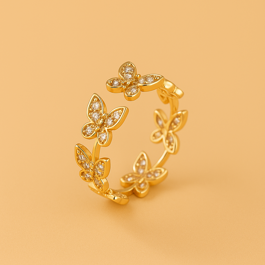 Eleganter Schmetterlingsring aus Kupfer mit funkelnden Zirkonias