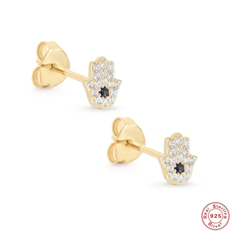 Harriet Hamsa Kleine Ohrstecker in Gold - Sterling Silber