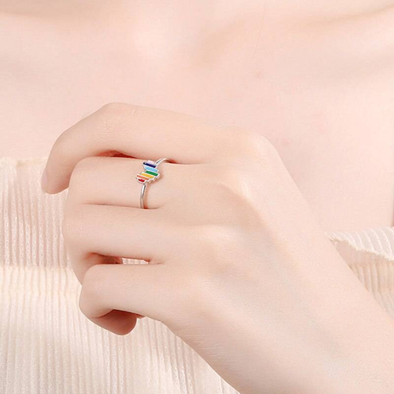 Regenbogen-Krone-Herz-Ring (offen) – Vintage-Design mit LGBT-Pride