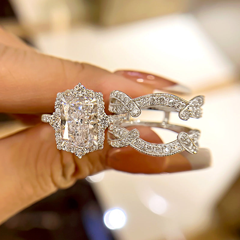 Vintage Halo Ring Satz | Weißgold